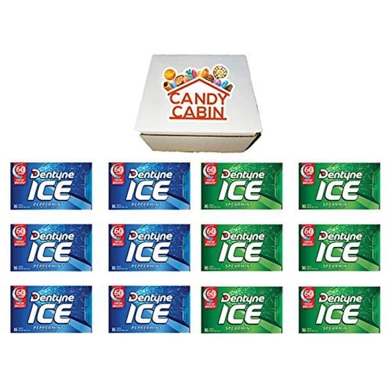 Dentyne Ice Sugar Free Gum, Variety Pack , 12 Packs of 16 Pieces By CANDY CABIN SPEARMINT PEPPERMINT