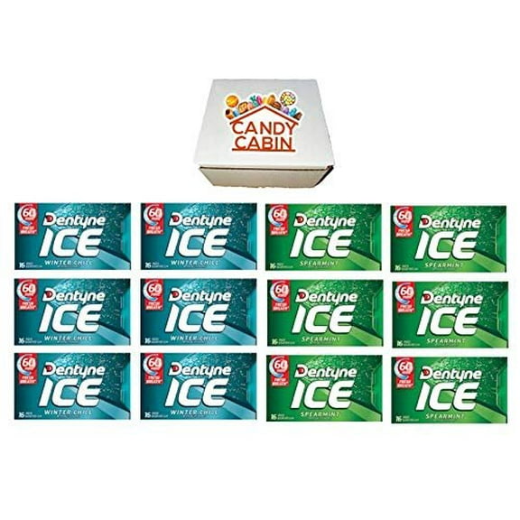 Dentyne Ice Sugar Free Gum, Variety Pack , 12 Packs of 16 Pieces By CANDY CABIN WINTER CHILL-SPEARMINT