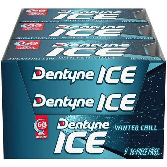 Dentyne Ice Winter Chill .. Sugar Free Gum, 9 .. Packs of 16 Pieces .. (144 Total Pieces)