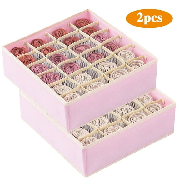 KABB 2 Pack Sock Organizer Underwear Organizer, 40 Cell Sock Drawer Organizer Fabric Foldable Cabinet Closet Organizers and Storage Boxes, Underwear, Tie, Belt, Baby Clothes(16+24 Cell, Pink)
