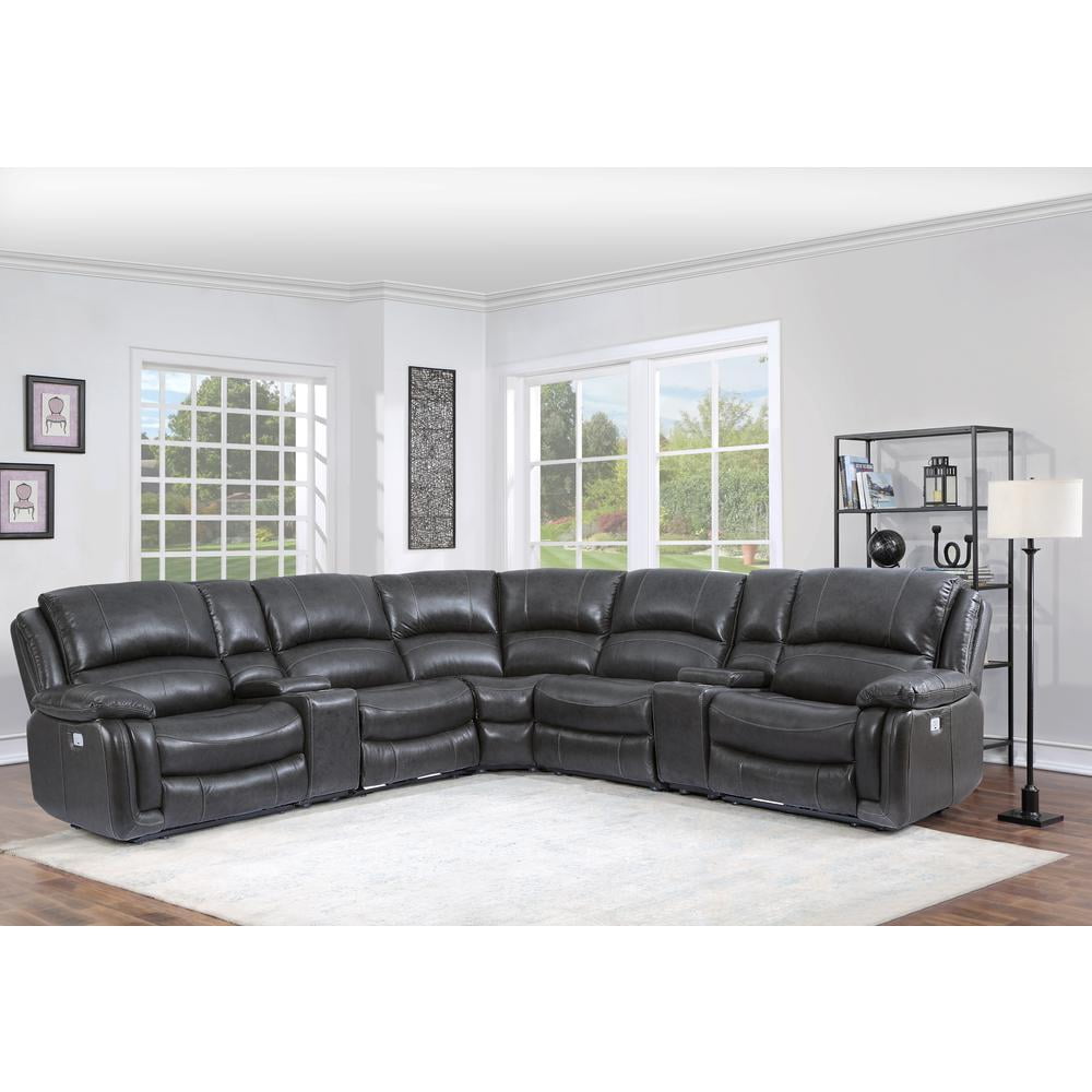 Denver Black Leather Seven Piece Reclining Sectional with Cup Holders