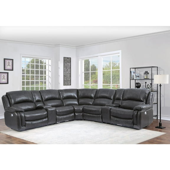 Denver 7PC Leather Power Reclining Sectional - Charcoal