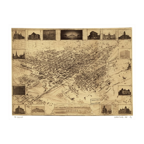 Denver Art, 1881 Vintage Map of Denver Colorado, CO History Wall Decor Gift, Old Denver Map - 24" x 18" Unframed Print