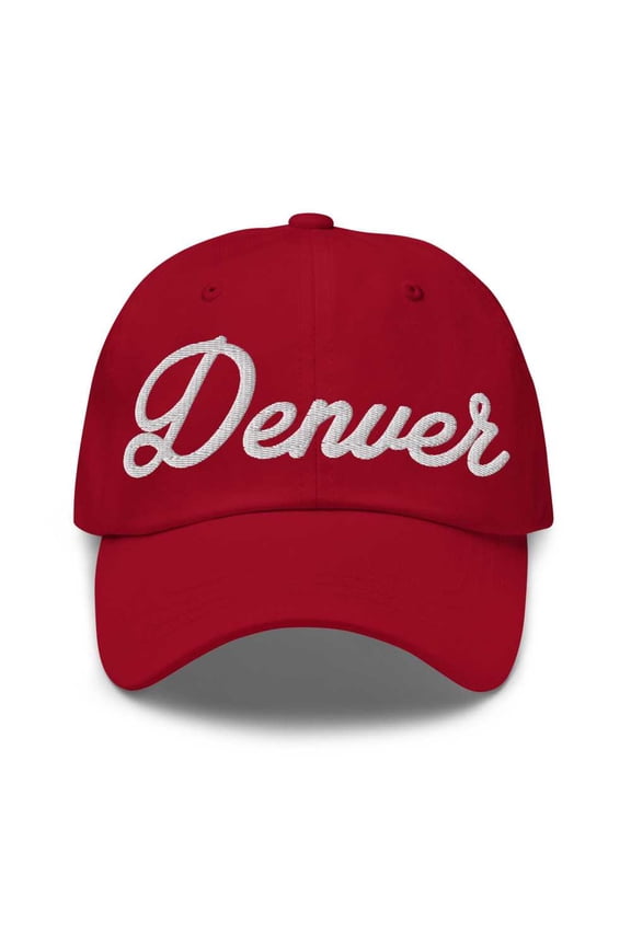 Denver Baseball Cap Denver Dad Hat Bold Script Colorado CO Hat Embroidered Souvenir Gift Cranberry