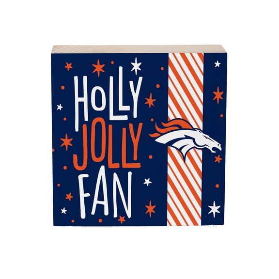 Denver Broncos 6" Holiday Wood Plock Shelf Sign