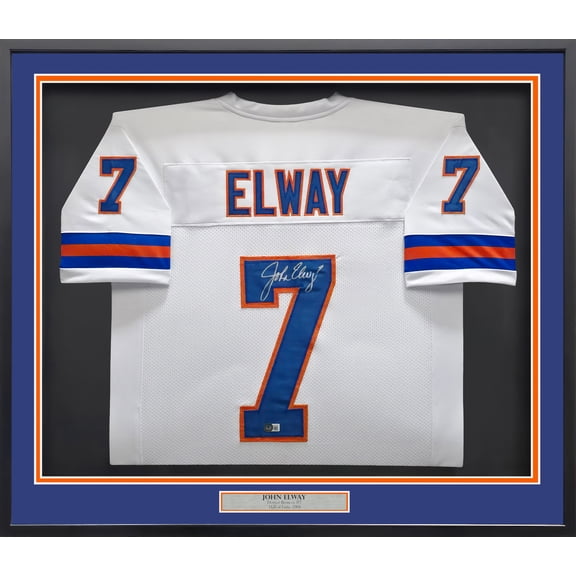 Denver Broncos John Elway Autographed Framed White Jersey Beckett BAS Witness 253342