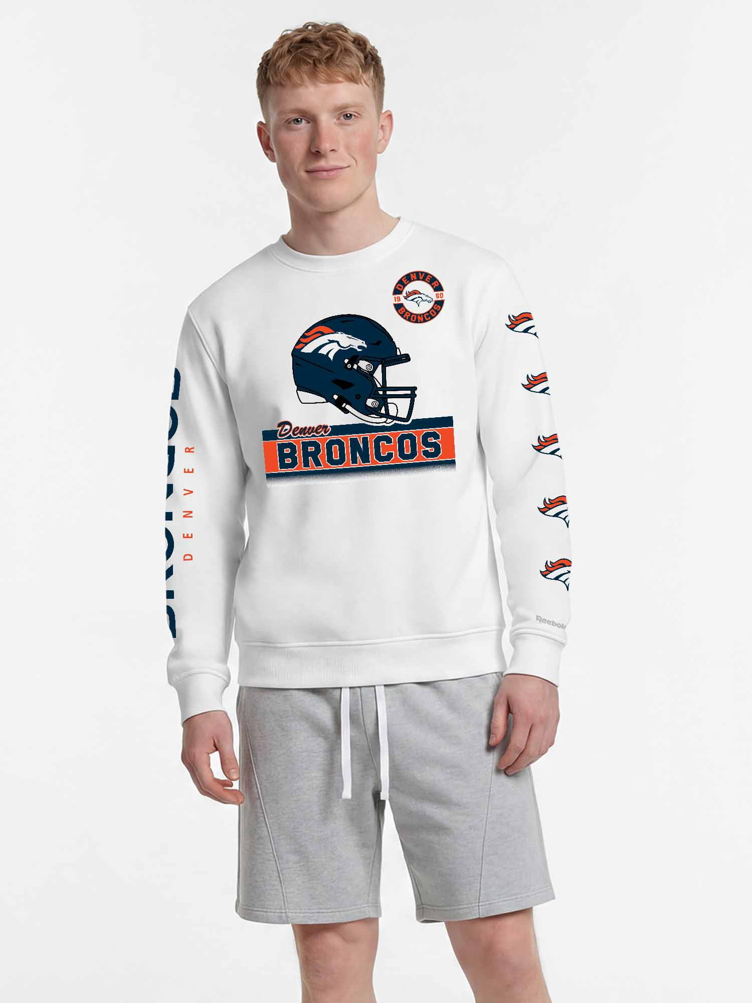 Denver Broncos Reebok Mens White Crew Sweatshirt