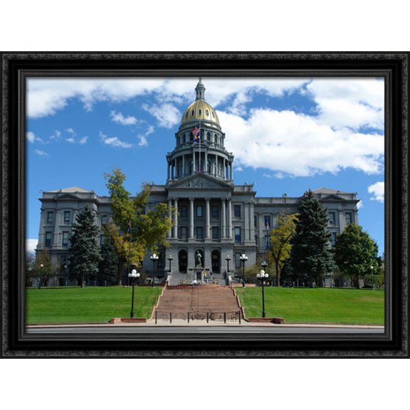 Denver Capital Building 38x28 Large Black Ornate Wood Framed Canvas Art