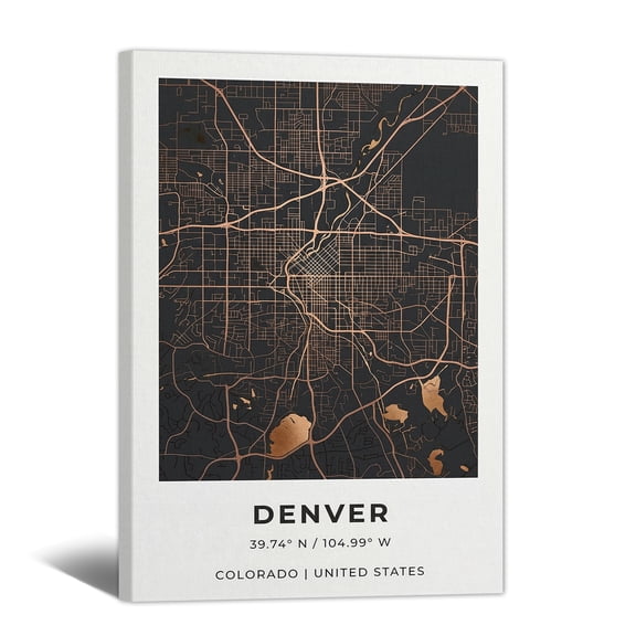 Denver City Colorado Street Map Canvas Prints Line Road Wall Art Modern Geographic Artwork Abstract Painting for Living Room Bedroom Home Office Decor