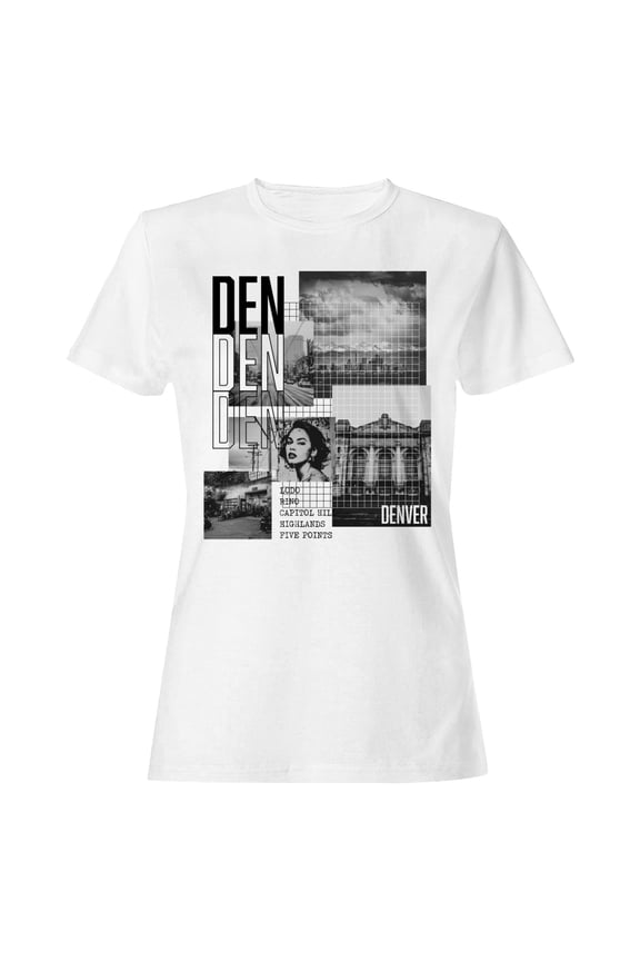 Denver Cityscape Urban Collage Women's White T-shirt