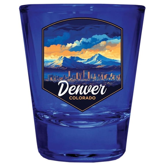 Denver Colorado Design A Souvenir Full Color 2 oz Round Shot Glass Blue