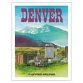 thumbnail image 1 of Denver Colorado - The Mile High City - United Air Lines - Vintage Airline Travel Poster by Michael Hagel c.1970s - Fine Art Matte Paper Print (Unframed) 20x26in, 1 of 4