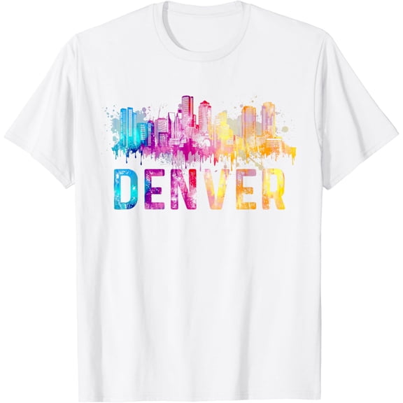 Denver Colorado Retro Watercolor Skyline Gifts T-Shirt100% cotton