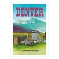 thumbnail image 1 of Denver Colorado - The Mile High City - United Air Lines - Vintage Airline Travel Poster by Michael Hagel c.1970s - Fine Art Matte Paper Print (Unframed) 30x44in, 1 of 4