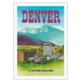 thumbnail image 1 of Denver Colorado - The Mile High City - United Air Lines - Vintage Airline Travel Poster by Michael Hagel c.1970s - Fine Art Rolled Canvas Print 27in x 40in, 1 of 4