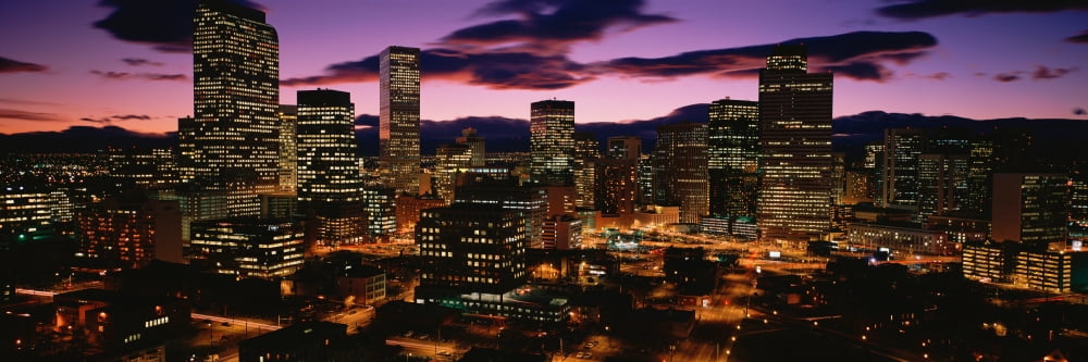 Denver Colorado skyline at dusk Canvas Art - Panoramic Images (36 x 12)