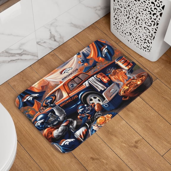 Denver Crystal Velvet Lock Edge Floor Mat 40" x 60", Football Team Themed Entryway Floor Mat, Kitchen and Living Room Floor Mat for Home Decor Area Rug