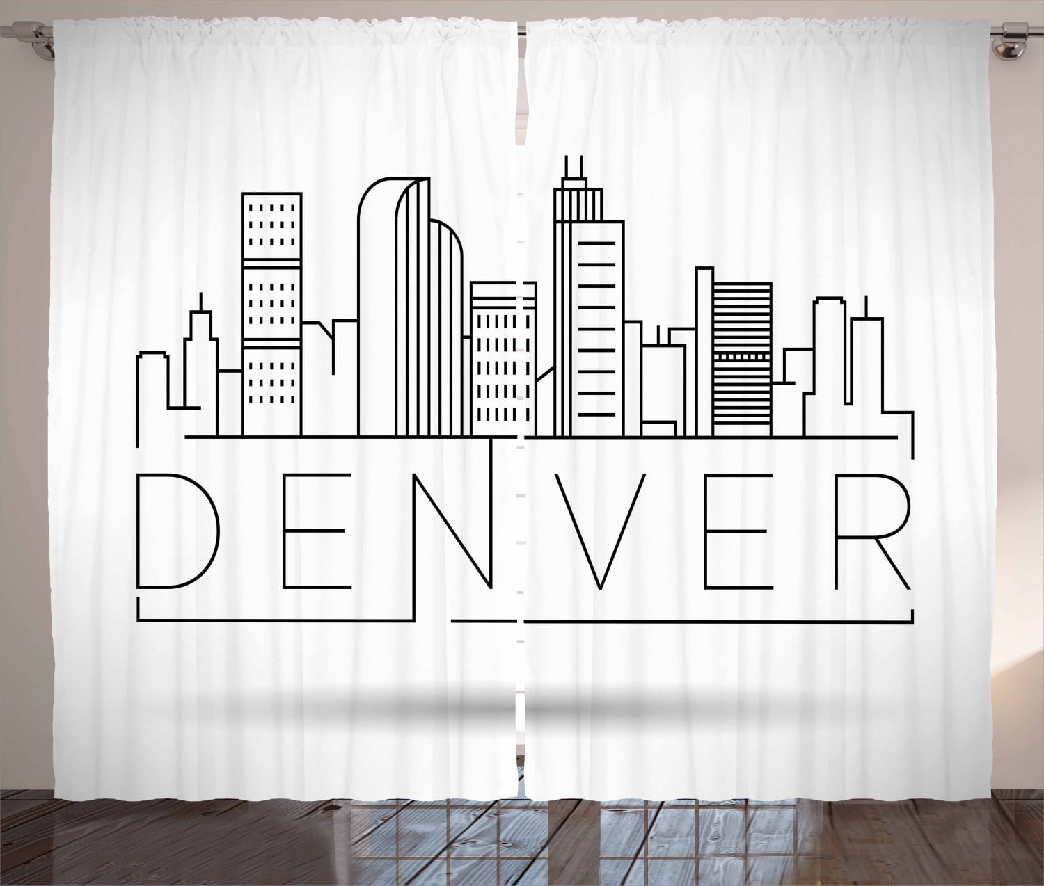 Denver Curtains 2 Panels Set, Minimalist City Linear Scenery Design