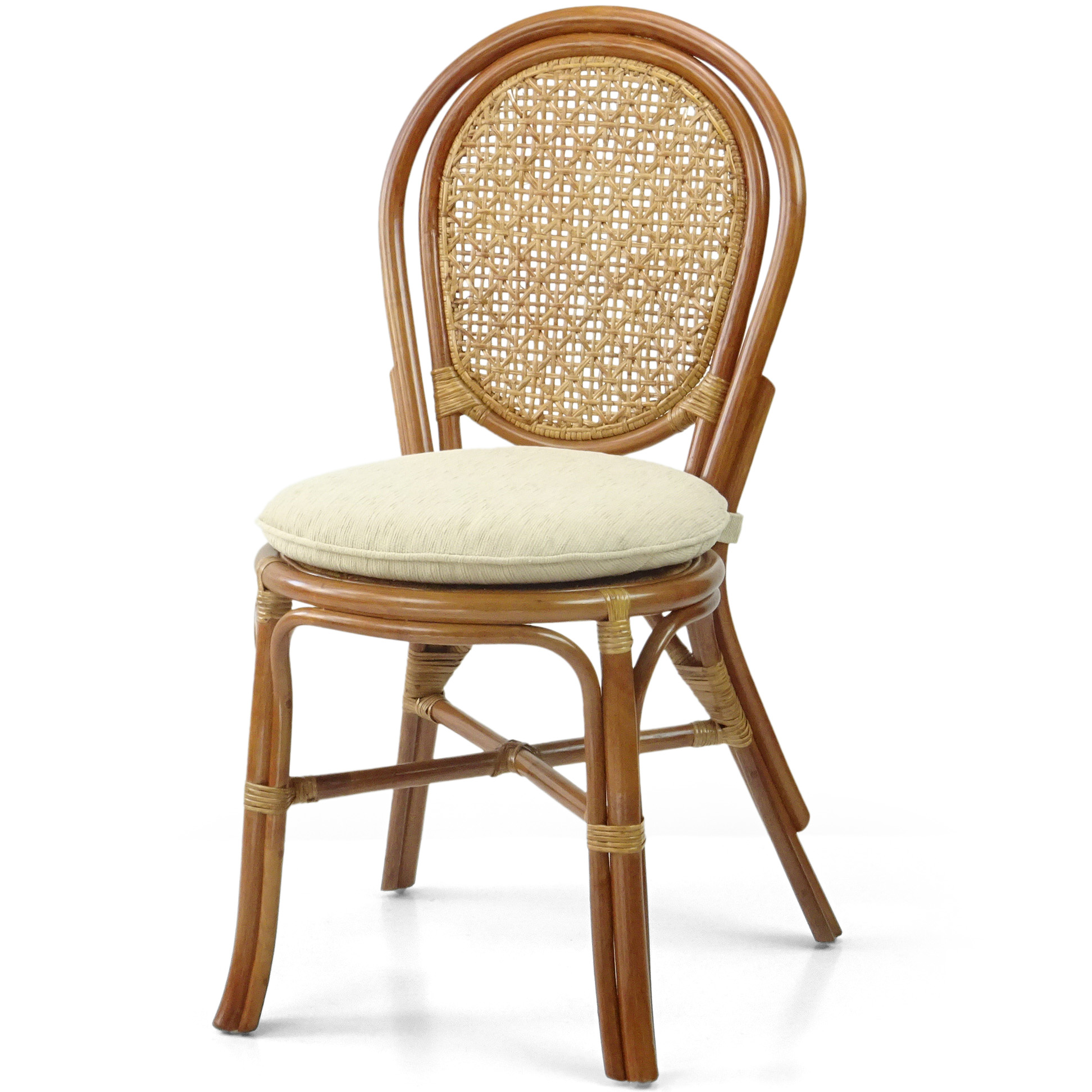 Denver Dining Wicker Side Chair with Cream Cushion Handmade Rattan, Colonial
