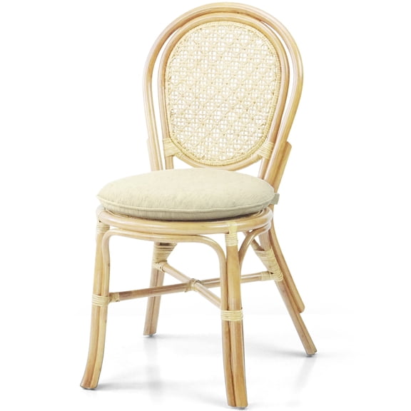 Denver Dining Wicker Side Chair with Cream Cushion Handmade Rattan, Natural