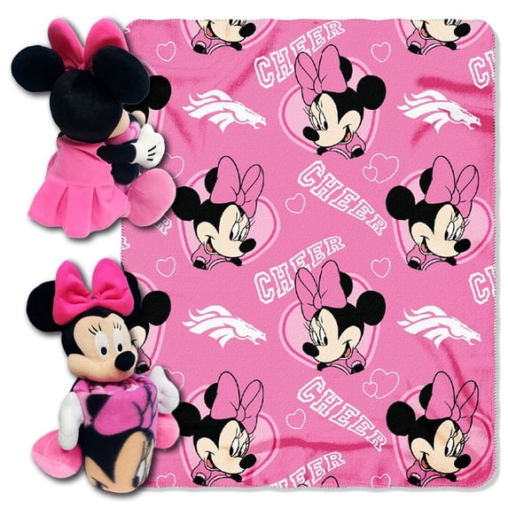 Denver Football Broncos Mickey Mouse 40x50" Blanket Throw and Hugger Character Pillow Combo Set