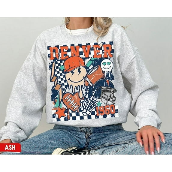 Denver Football Crewneck Sweatshirt, Vintage Broncos Sweatshirt, Retro Groovy Denver Game Day Shirt, Broncos Gifts, Sunday Football