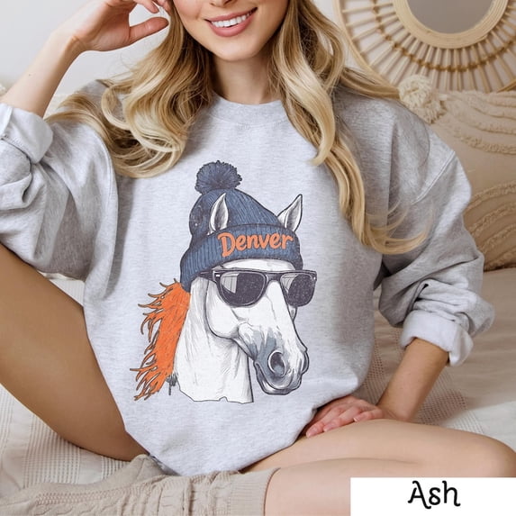 Denver Football Crewneck Sweatshirt, Vintage Sports Fan Apparel, Trendy Game Day Gift,Ash Color,Size XL