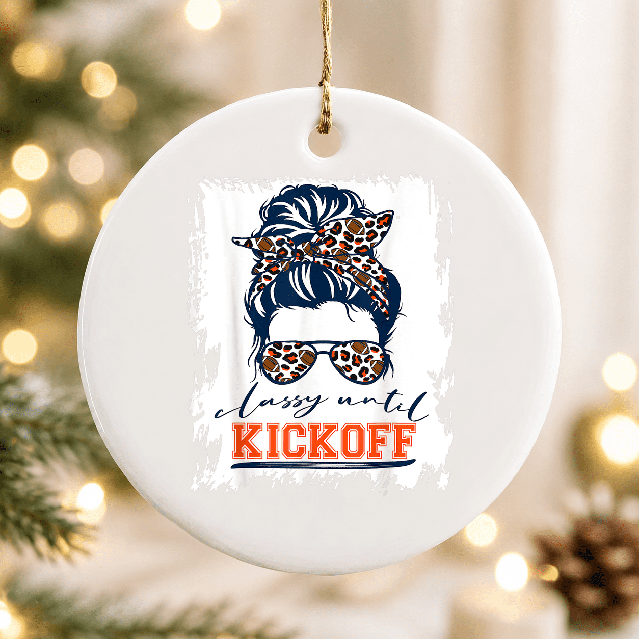 Denver Football Fan Classy Until Kickoff Messy Bun Christmas Ornament ...