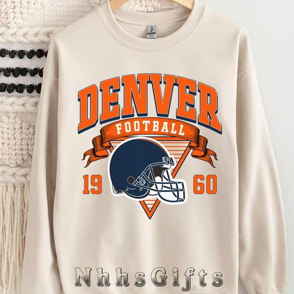 Denver Football Sweatshirt, Vintage Style Denver Football Crewneck, Retro Denver Football Sweater,Sand Color,Size 2XL