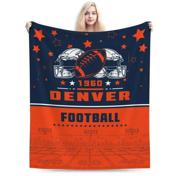 Denver Football Team Flannel Throw Blanket, Soft Lightweight Plush Blanket For Men, Women, Sports Fan Gifts For Bed, Sofa, Travel 50"x40"