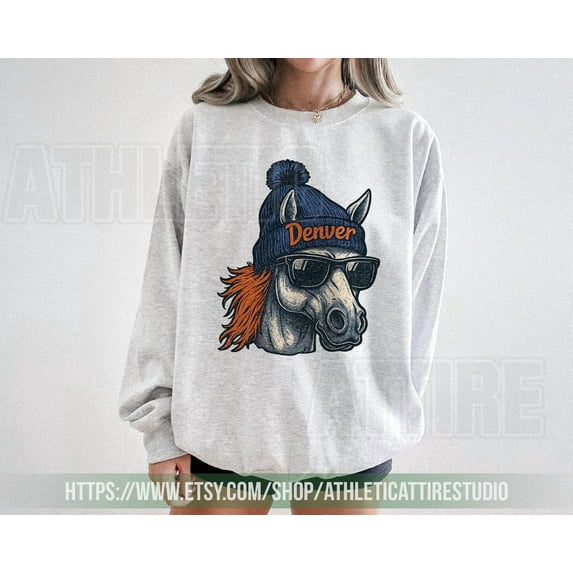 Denver Football Vintage Mascot Sweatshirt, Broncos Football Fans Gift Sweater,Ash Color,Size XL
