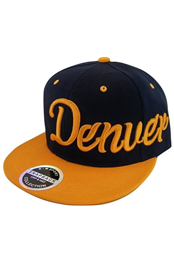 Denver Men's Offset Cursive Script Adjustable Snapback Baseball Cap (Navy/Orange)