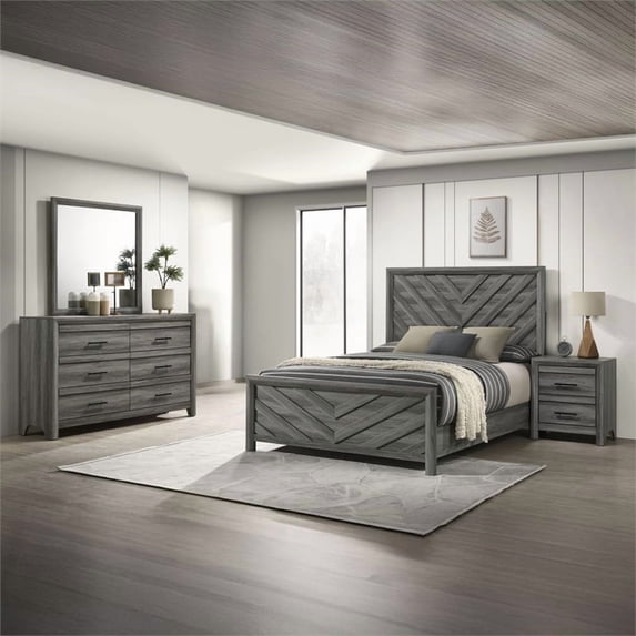 Denver Modern Style 4PC Full Size Bedroom Set Made With Wood in Gray Colour