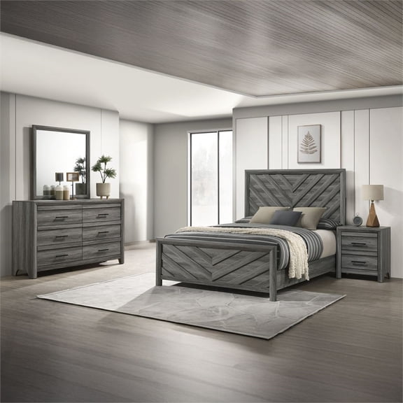 Denver Modern Style 4PC Queen Size Bedroom Set Made With Wood in Gray Colour