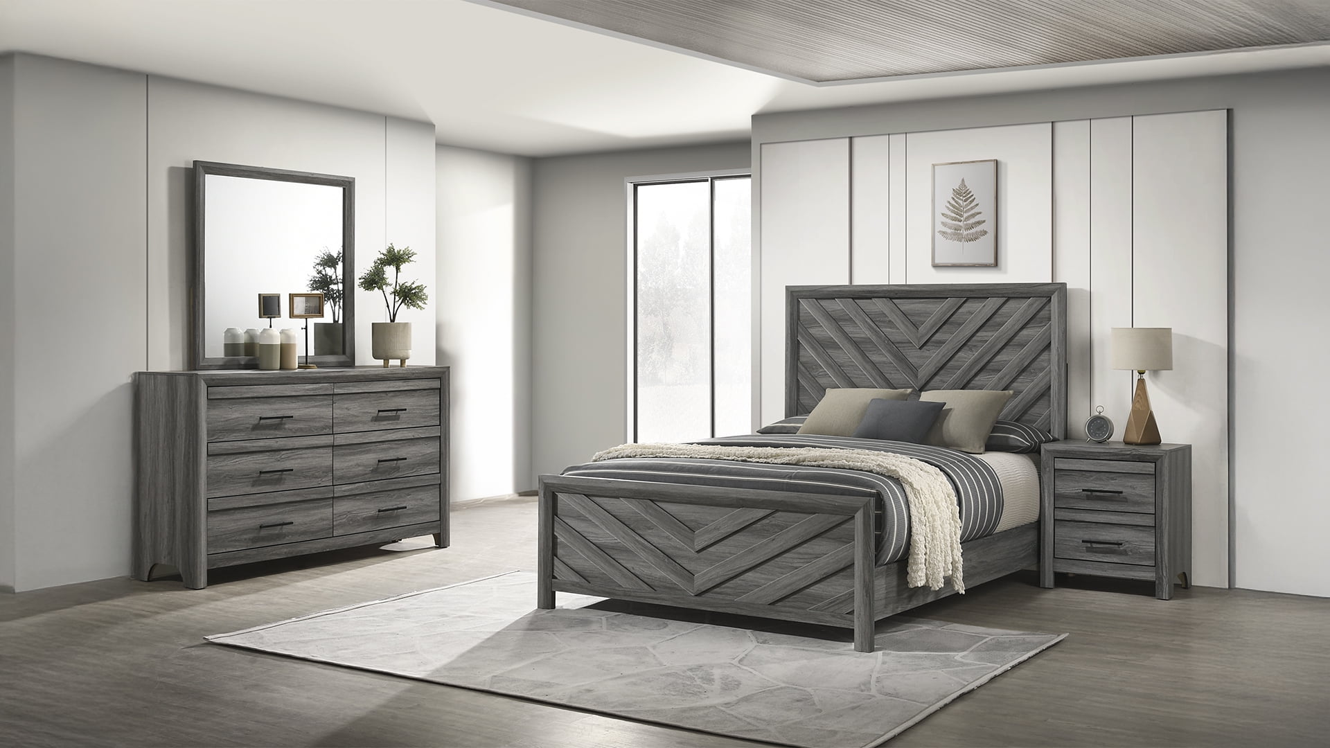 Denver Modern Style 4PC Twin Bedroom Set Made With Wood in Gray ...