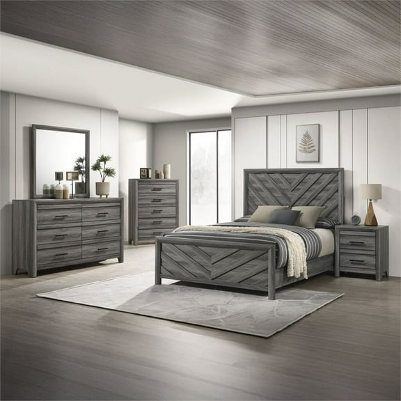 Denver Modern Style 5PC Twin Bedroom Set Made With Wood in Gray