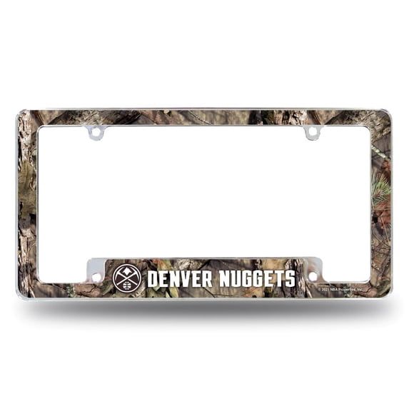 Denver Basketball Nugget's Chrome Metal License Plate Frame with Bold Mossy Oak Camouflaged Camo Design