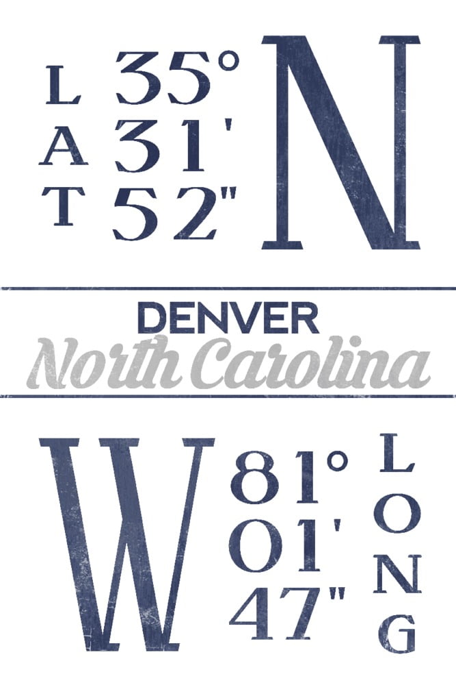 Denver, North Carolina, Latitude Longitude (9x12 Wall Art Print, Home Decor)