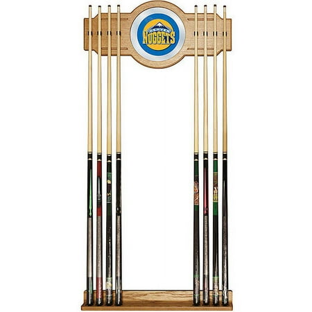 Denver Nuggets NBA Stained Wood Cue Rack with Mirror - Blue, Yellow, White