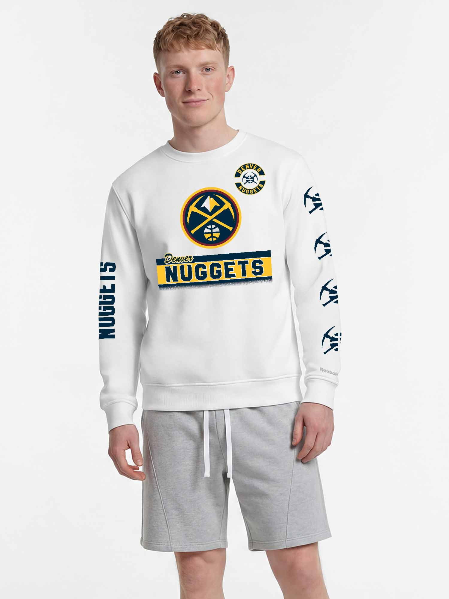 Denver Nuggets Reebok Mens White Crew Sweatshirt