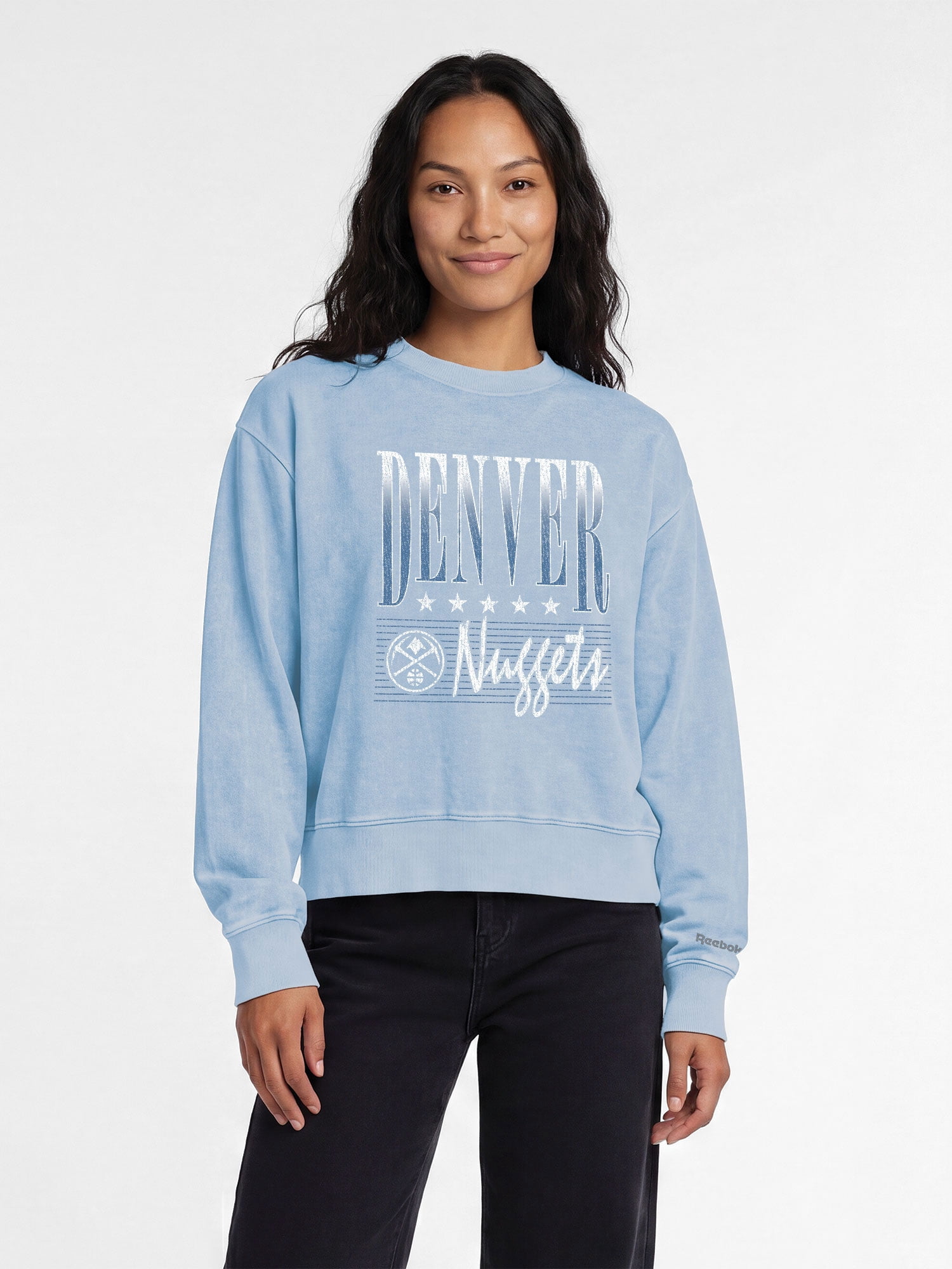 Denver Nuggets Reebok Womens Denim Wash Mock Neck Sweatshirt