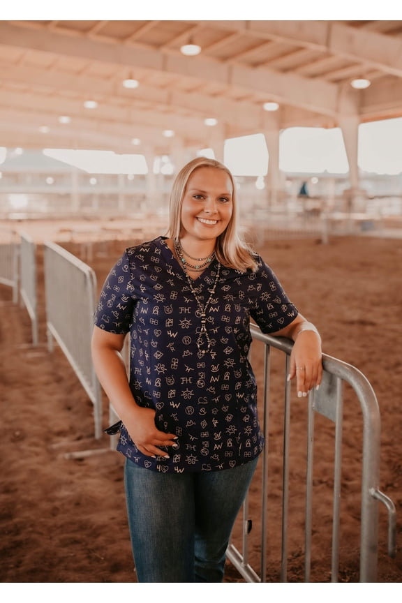 Women's scrub top, Western, Workwear, Uniform, Scrub Sets, Spurrin' Scrubs-Denver Scrub Top