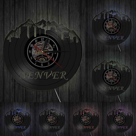 Denver Skyline Wall Clock Colorado Home State Vinyl Record Wall Clock Living In Denver Cityscape Sightseeing Housewarming Gift With LED