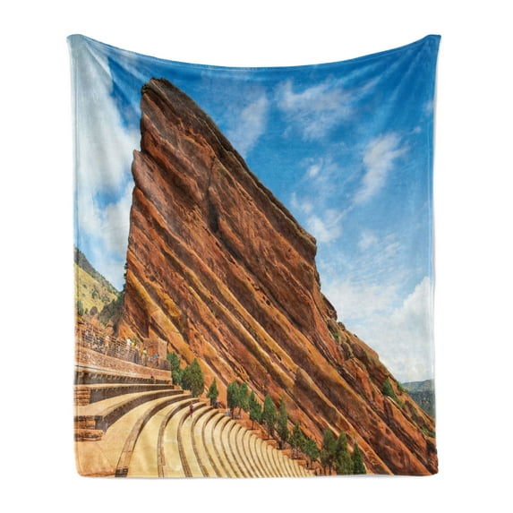 Denver Soft Flannel Fleece Blanket, Famous Travel Sight Historic Red Rocks Colorado Touristic Natural Destination, Cozy Plush for Indoor and Outdoor Use, 70" x 90", Sea Blue Cinnamon, by Ambesonne