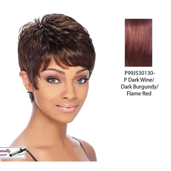 Denver Synthetic Wig,Streaked blend of deep wine, dark strawberry blonde, and flame red