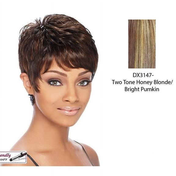 Denver Synthetic Wig,Two tone frost blend of strawberry blonde and bright pumpkin layer over gold light auburn bottom