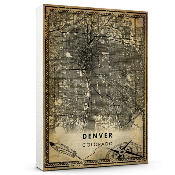 Denver Vintage Map Prints Canvas, Colorado Map Art Canvas, Canvas, Denver Map City style Watercolor art Canvas