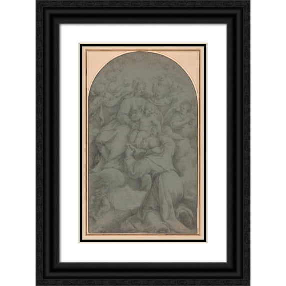 Denys Calvaert 11x14 Black Ornate Wood Framed Double Matted Museum Art Print Titled: Saint Francis of Assisi Adoring the Virgin and Child (1607)