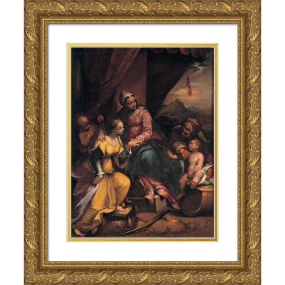 Denys Calvaert 11x14 Gold Ornate Wood Frame and Double Matted Museum Art Print Titled - Mystic Marriage of Saint Catherine (1590)