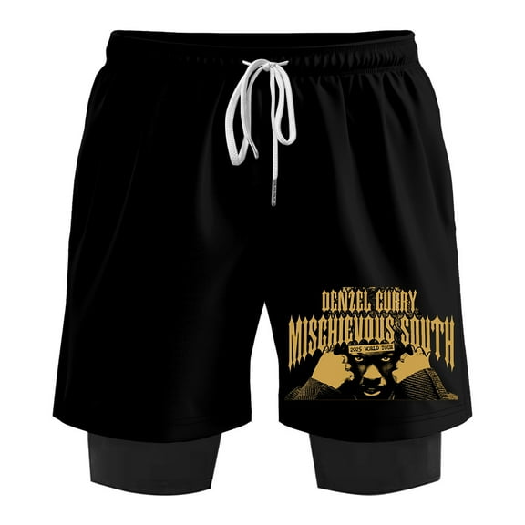 Denzel Curry 2025 World Tour Fake Two Shorts Casual SweatShorts Cool Basketball Shorts